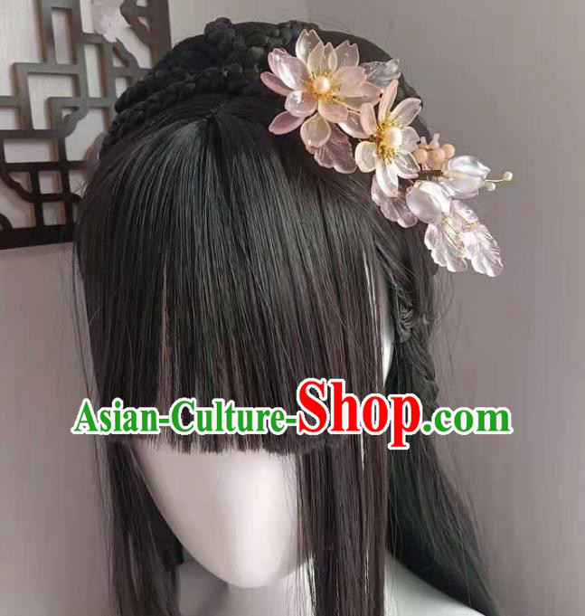 Chinese Ancient Noble Lady Hairpin Traditional Song Dynasty Hanfu Pink Flowers Hair Comb