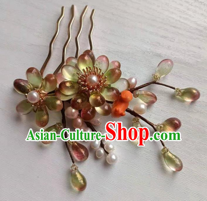 Chinese Ancient Young Woman Hairpin Hair Accessories Traditional Ming Dynasty Hanfu Hair Comb