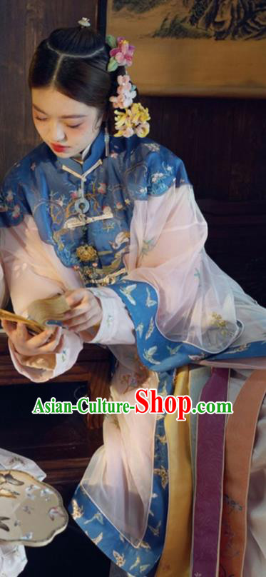 China Qing Dynasty Imperial Concubine Historical Costumes Ancient Court Woman Embroidered Clothing