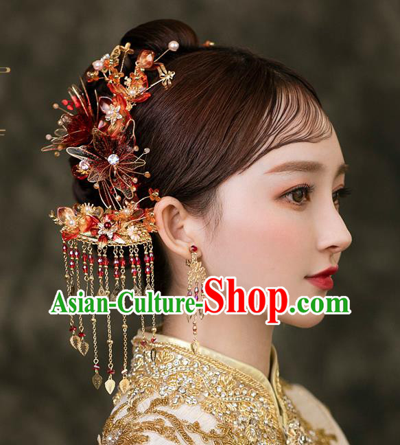Chinese Classical Tassel Hair Sticks Traditional Wedding Headwear Xiuhe Suit Bride Hairpins