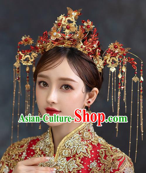Chinese Classical Deluxe Phoenix Coronet Traditional Wedding Headwear Xiuhe Suit Bride Butterfly Hair Crown