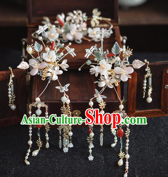 Chinese Classical Bride Hair Crown Traditional Wedding Headwear Xiuhe Suit Flowers Hair Clasp