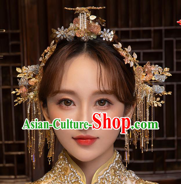 Chinese Classical Bride Hairpins Traditional Wedding Hair Accessories Xiuhe Suit Tassel Hair Comb