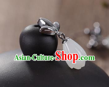 China Handmade Silver Earrings Traditional Cheongsam Jade Mangnolia Ear Accessories