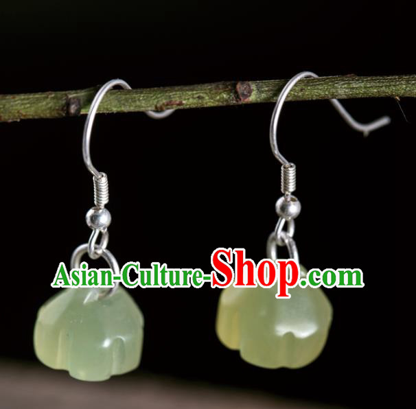 China Handmade National Jade Lotus Seedpod Earrings Traditional Cheongsam Ear Accessories