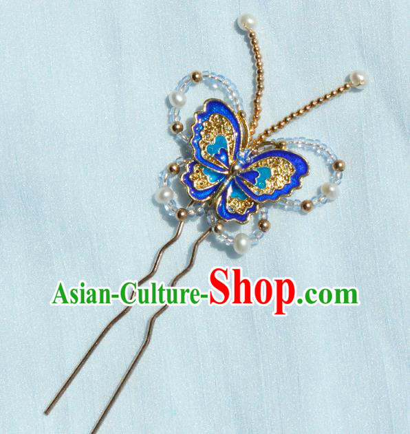 Chinese Ancient Imperial Concubine Cloisonne Butterfly Hairpin Traditional Hanfu Ming Dynasty Hair Accessories