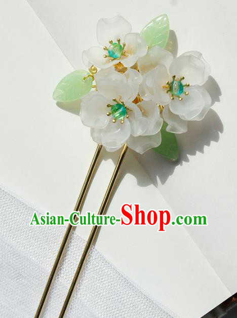 Chinese Ancient Young Lady Hairpin Traditional Hanfu Ming Dynasty White Flowers Hair Stick