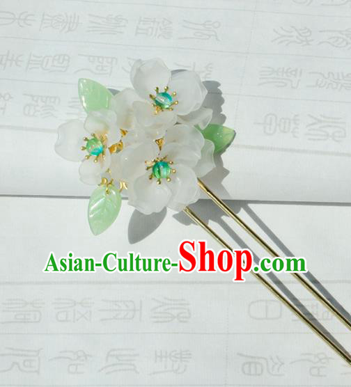Chinese Ancient Young Lady Hairpin Traditional Hanfu Ming Dynasty White Flowers Hair Stick