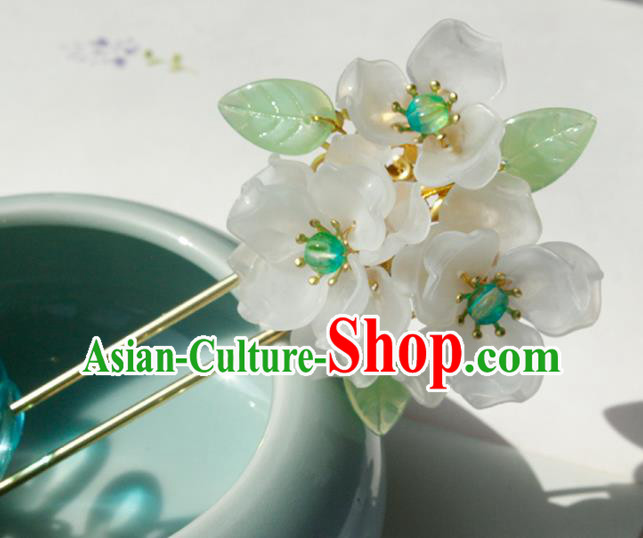 Chinese Ancient Young Lady Hairpin Traditional Hanfu Ming Dynasty White Flowers Hair Stick
