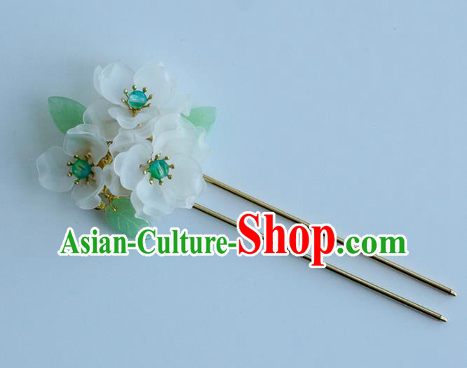 Chinese Ancient Young Lady Hairpin Traditional Hanfu Ming Dynasty White Flowers Hair Stick