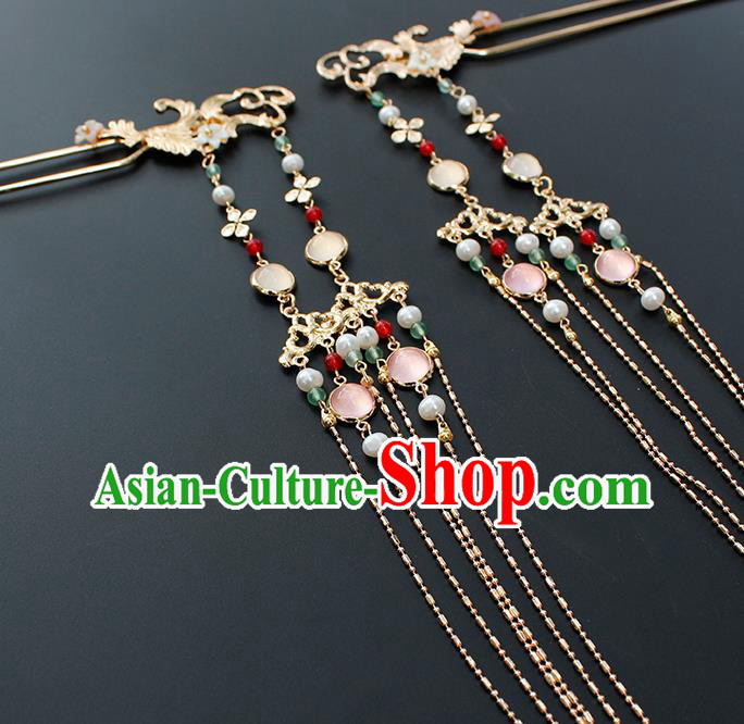 Chinese Ancient Court Lady Hairpin Traditional Hanfu Ming Dynasty Golden Tassel Hair Clip