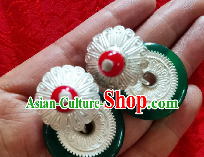 China Handmade Ethnic Folk Dance Earrings Traditional Yi Nationality Silver Ear Accessories