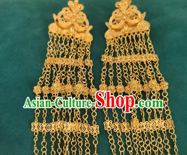 China Traditional Yi Nationality Golden Tassel Ear Accessories Handmade Liangshan Ethnic Woman Earrings