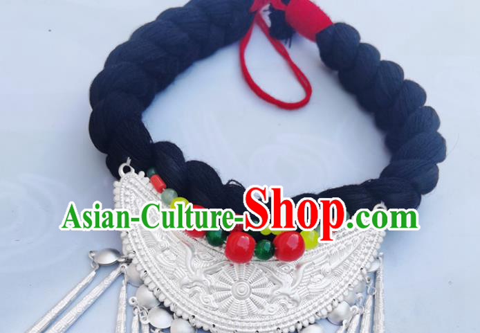 Chinese Liangshan Ethnic Bride Headwear Traditional Yi Nationality Minority Folk Dance Silver Hair Clasp
