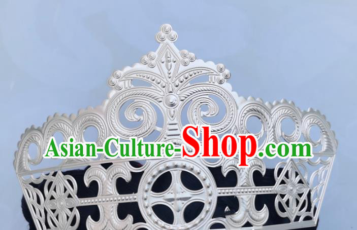 Chinese Liangshan Ethnic Folk Dance Hat Headwear Traditional Yi Nationality Wedding Silver Hair Crown
