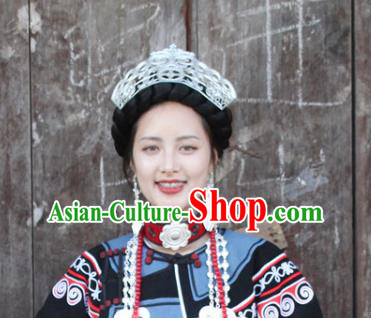 Chinese Liangshan Ethnic Folk Dance Hat Headwear Traditional Yi Nationality Wedding Silver Hair Crown