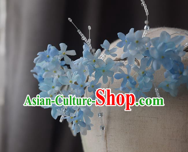Chinese Handmade Beads Tassel Hair Accessories Traditional Hanfu Blue Flowers Hair Clasp