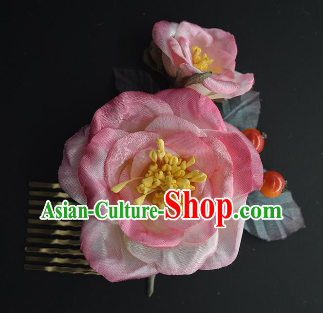 Chinese Traditional Cheongsam Hair Accessories Hanfu Hair Comb Handmade Pink Silk Peony Hairpin