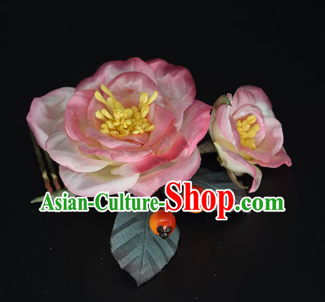 Chinese Traditional Cheongsam Hair Accessories Hanfu Hair Comb Handmade Pink Silk Peony Hairpin