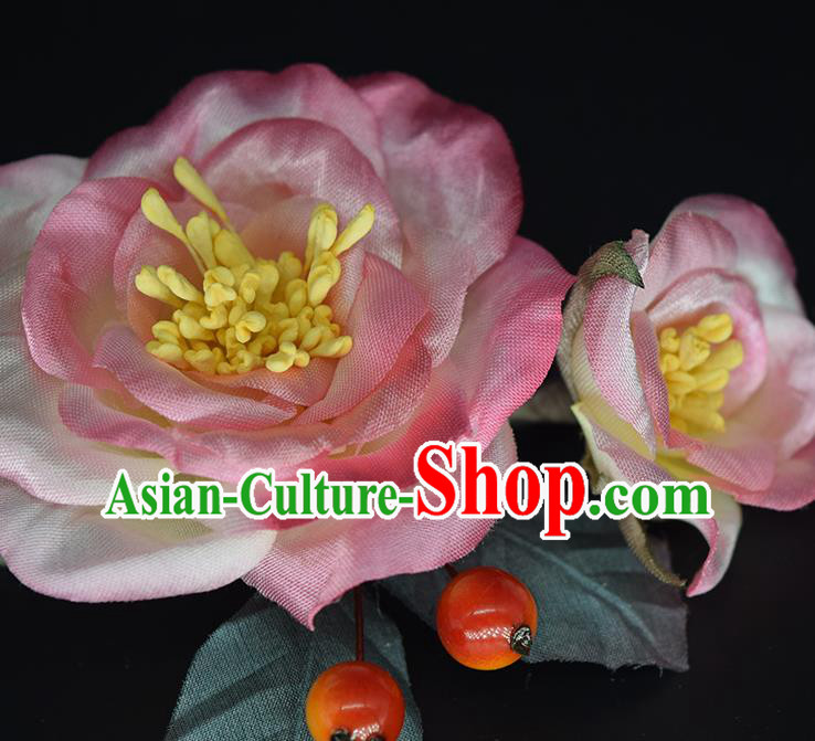 Chinese Traditional Cheongsam Hair Accessories Hanfu Hair Comb Handmade Pink Silk Peony Hairpin