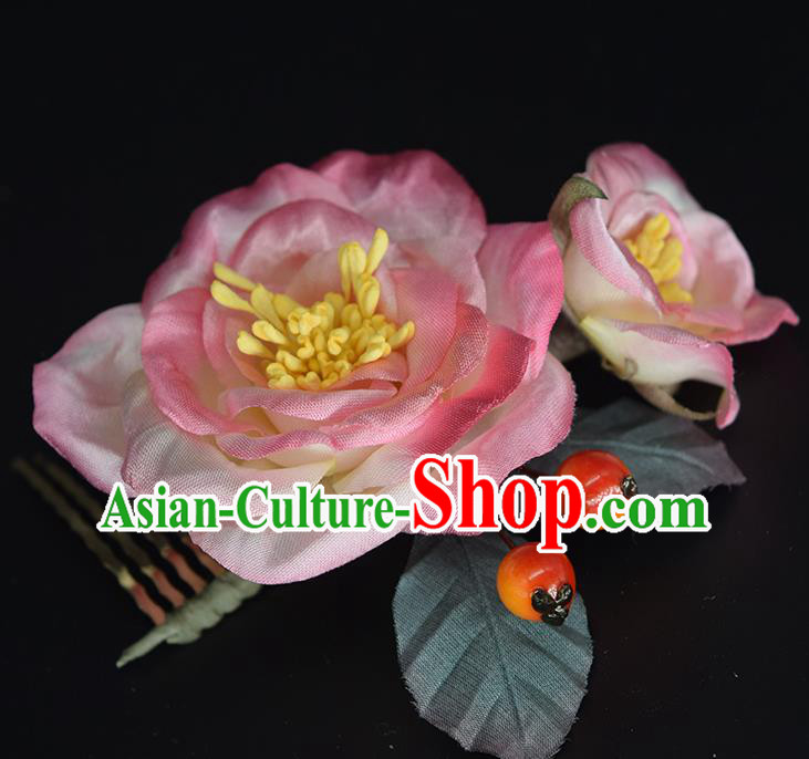 Chinese Traditional Cheongsam Hair Accessories Hanfu Hair Comb Handmade Pink Silk Peony Hairpin