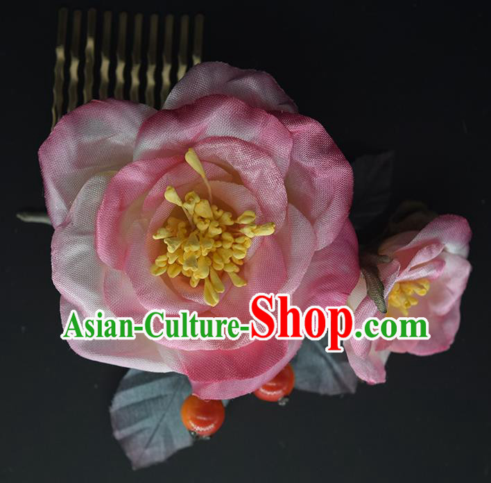 Chinese Traditional Cheongsam Hair Accessories Hanfu Hair Comb Handmade Pink Silk Peony Hairpin
