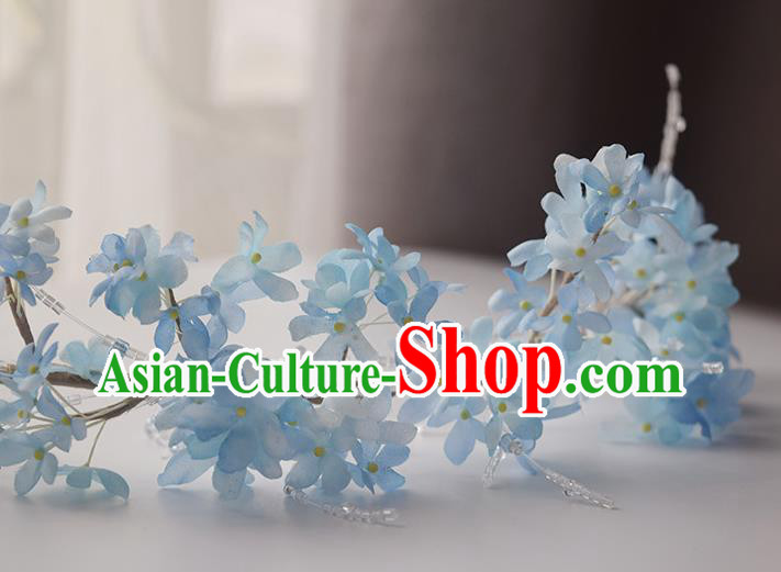 Chinese Handmade Beads Tassel Hair Accessories Traditional Hanfu Blue Flowers Hair Clasp
