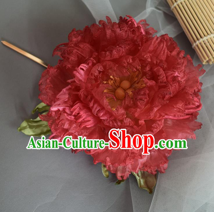Chinese Traditional Tang Dynasty Hair Accessories Handmade Ancient Imperial Concubine Red Peony Hairpin