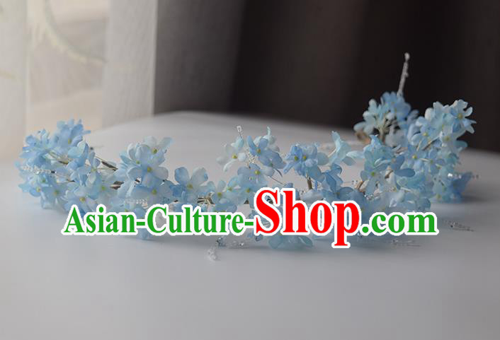 Chinese Handmade Beads Tassel Hair Accessories Traditional Hanfu Blue Flowers Hair Clasp