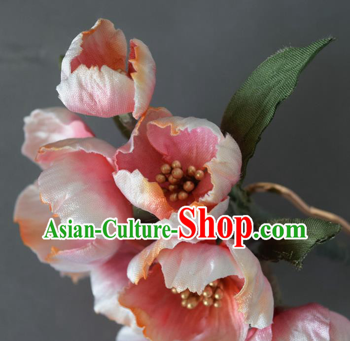 Chinese Handmade Ancient Princess Pink Flowers Hairpin Traditional Ming Dynasty Hair Stick