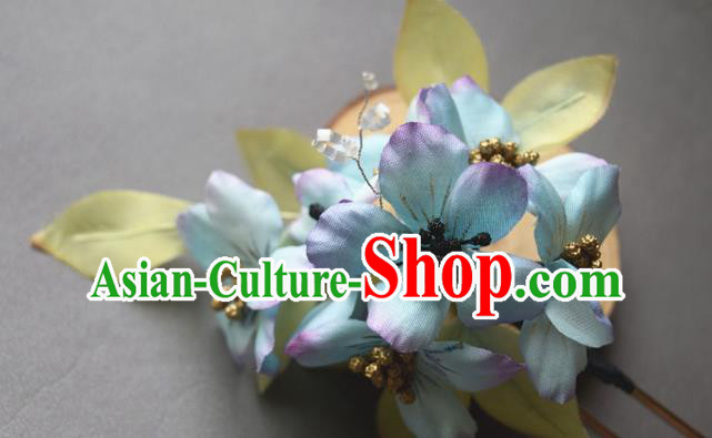 Chinese Classical Cheongsam Hairpin Traditional Hanfu Blue Silk Flowers Hair Stick