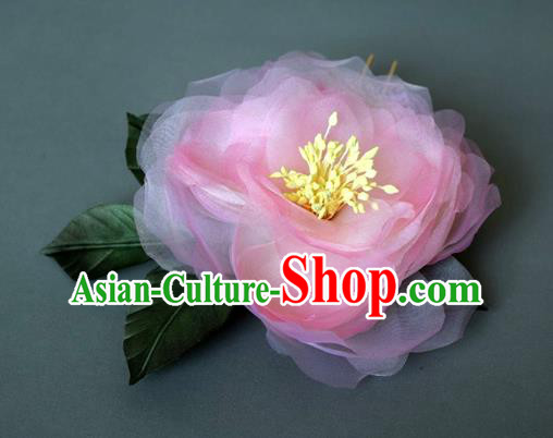 Chinese Ancient Imperial Concubine Pink Silk Peony Hairpin Traditional Tang Dynasty Princess Hair Stick