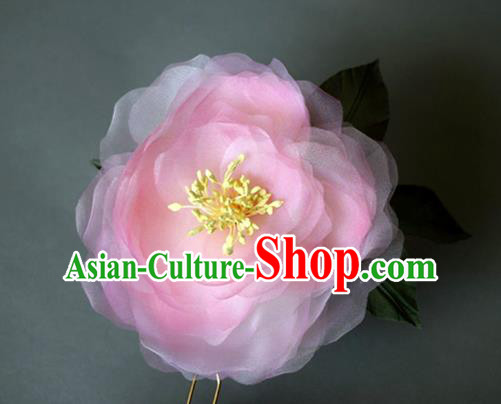 Chinese Ancient Imperial Concubine Pink Silk Peony Hairpin Traditional Tang Dynasty Princess Hair Stick