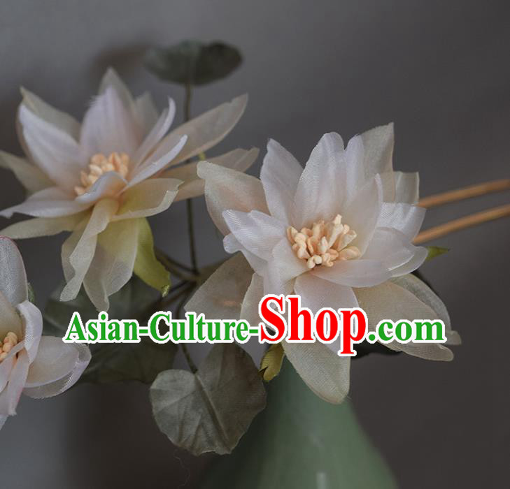 Chinese Ancient Palace Lady Hairpin Traditional Hanfu Champagne Silk Flowers Hair Stick