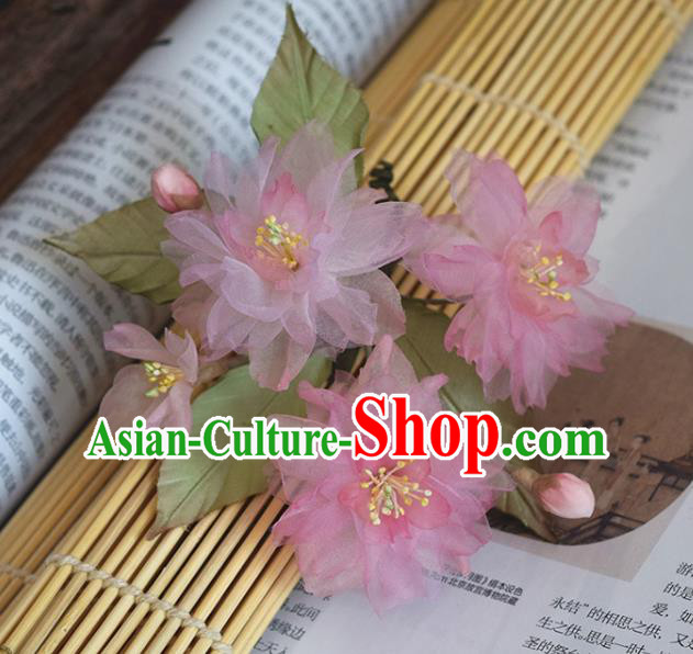 Chinese Handmade Qipao Dress Hair Accessories Traditional Hanfu Pink Silk Sakura Hair Stick