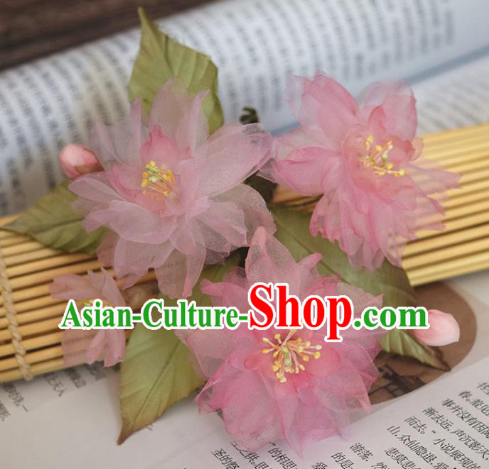 Chinese Handmade Qipao Dress Hair Accessories Traditional Hanfu Pink Silk Sakura Hair Stick