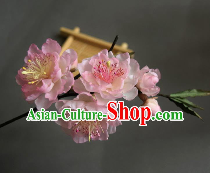 Chinese Handmade Cheongsam Hairpin Traditional Ming Dynasty Pink Silk Peach Blossom Hair Stick