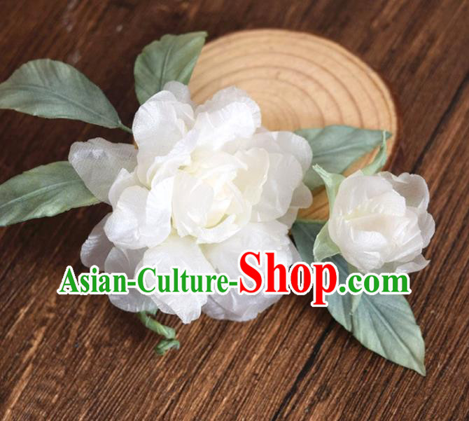 Chinese Handmade White Silk Gardenia Hairpin Traditional Qipao Dress Hair Stick