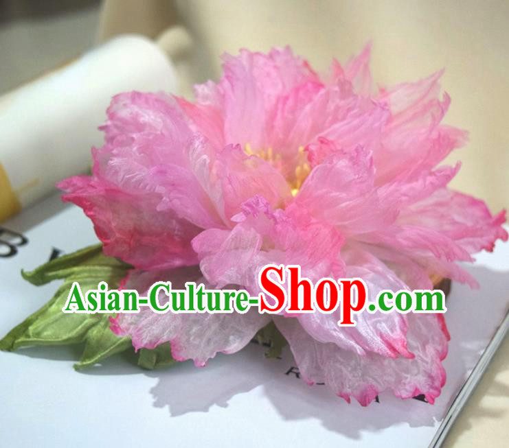 Chinese Traditional Tang Dynasty Court Woman Hair Stick Handmade Ancient Imperial Concubine Pink Peony Hairpin