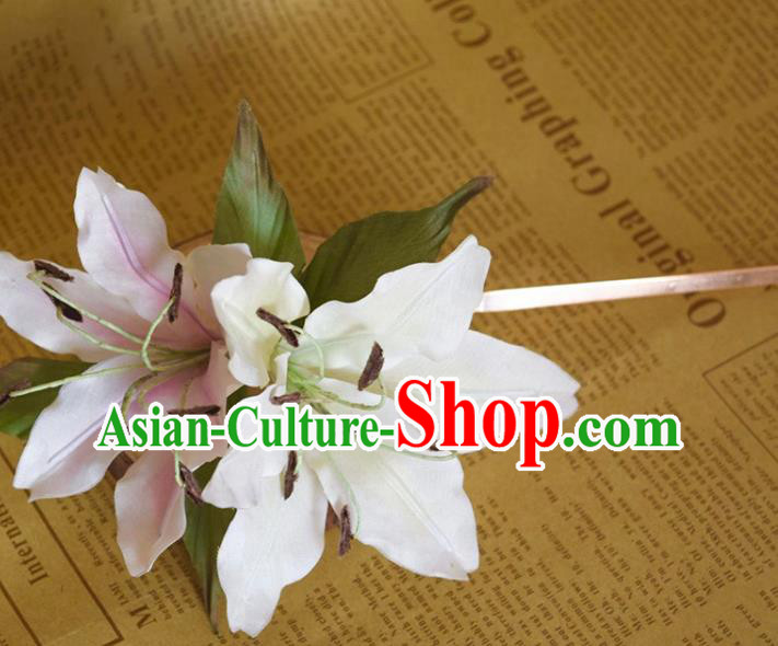 Chinese Traditional Hanfu Hair Stick Handmade Ancient Princess Lily Flowers Hairpin