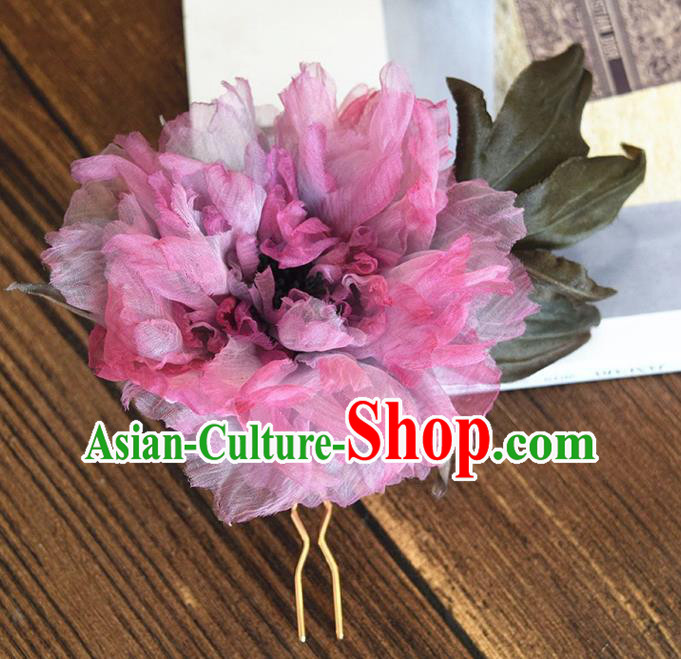 Chinese Traditional Hanfu Purple Peony Hair Stick Handmade Ancient Court Woman Hairpin