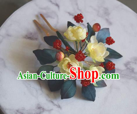 Chinese Handmade Ancient Princess Yellow Jasmine Flower Hairpin Traditional Cheongsam Hair Stick Accessories