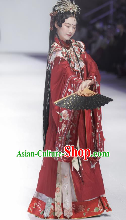 China Traditional Ming Dynasty Wedding Historical Clothing Ancient Patrician Woman Red Hanfu Dresses Complete Set