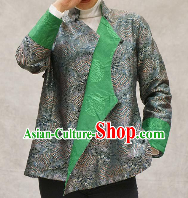 Chinese Zang Minority Grey Brocade Jacket Tibetan Nationality Woman Outer Garment Clothing
