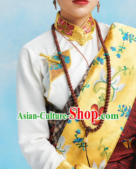 China Zang Nationality Kangba Clothing Tibetan Ethnic Dark Red Robe Costume