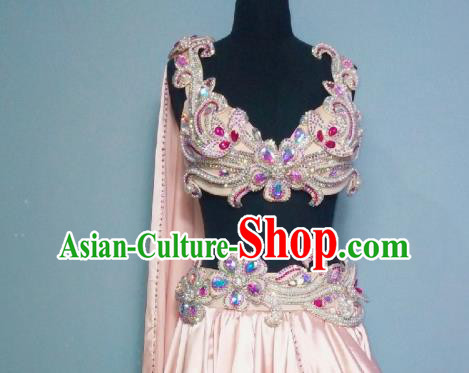 Traditional Asian Oriental Dance Stage Performance Clothing Bra and Pink Skirt Indian Belly Dance Competition Outfits