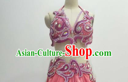 Asian Oriental Dance Performance Bra and Skirt Clothing Indian Traditional Belly Dance Competition Pink Outfits