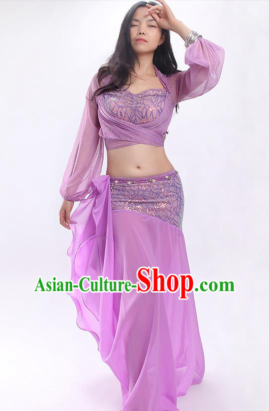 Asian Oriental Dance Training Blouse and Skirt Clothing Indian Traditional Belly Dance Violet Outfits