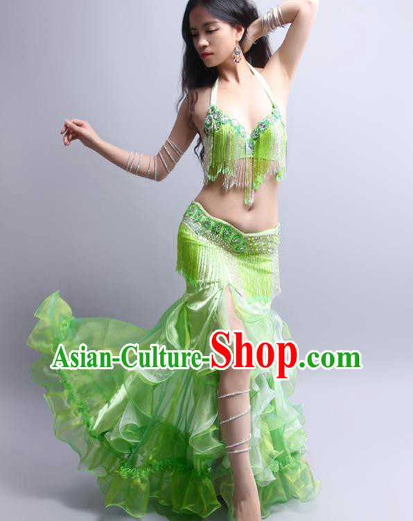 Asian Raks Sharki Oriental Dance Sexy Clothing Indian Traditional Belly Dance Performance Green Tassel Outfits