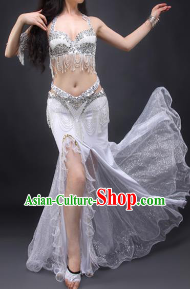 Traditional Oriental Dance Costume India Belly Dance Beads Tassel White Bra and Skirt Asian Indian Raks Sharki Dance Fashion